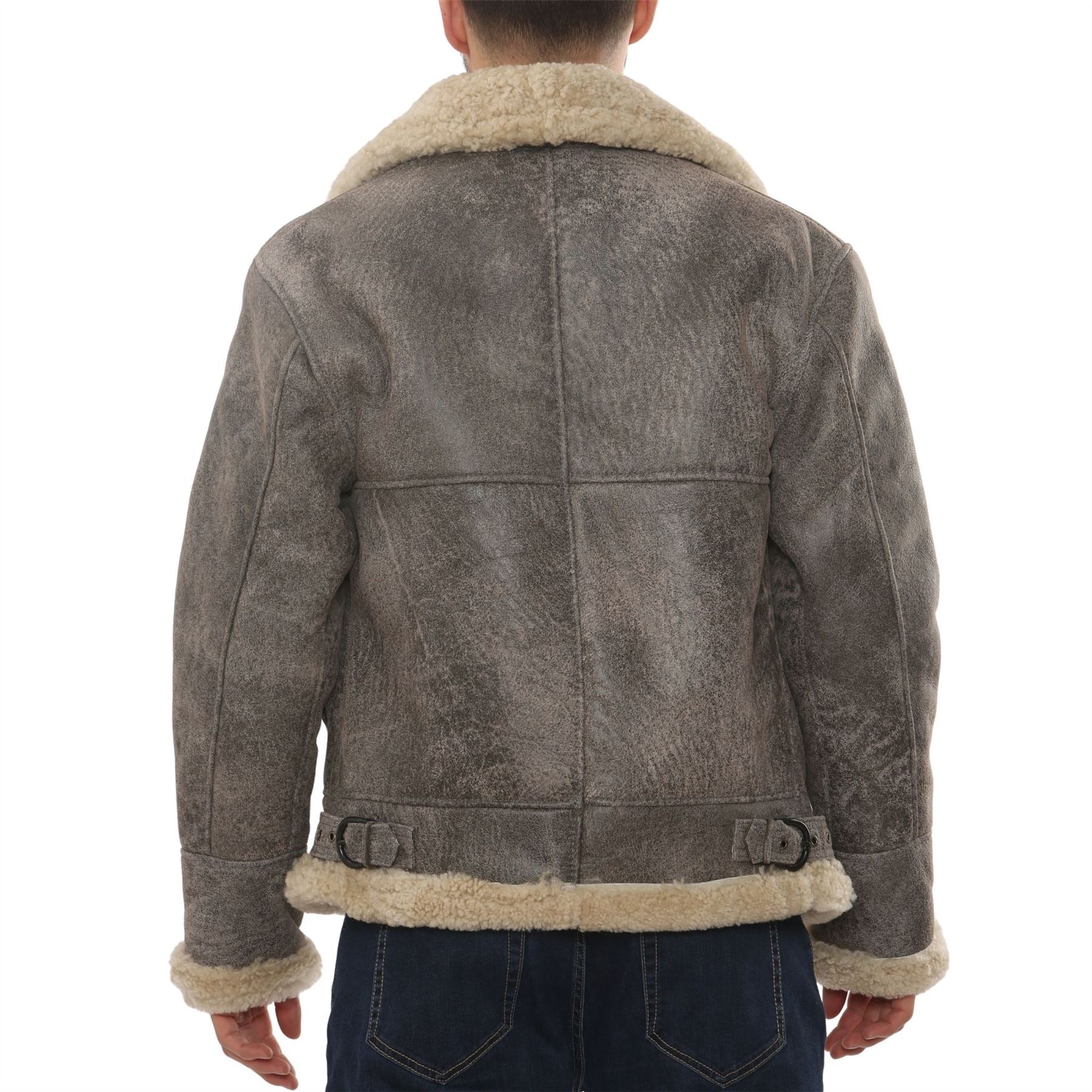 Men's Grey Shearling Leather B3 Aviator Bomber Jacket