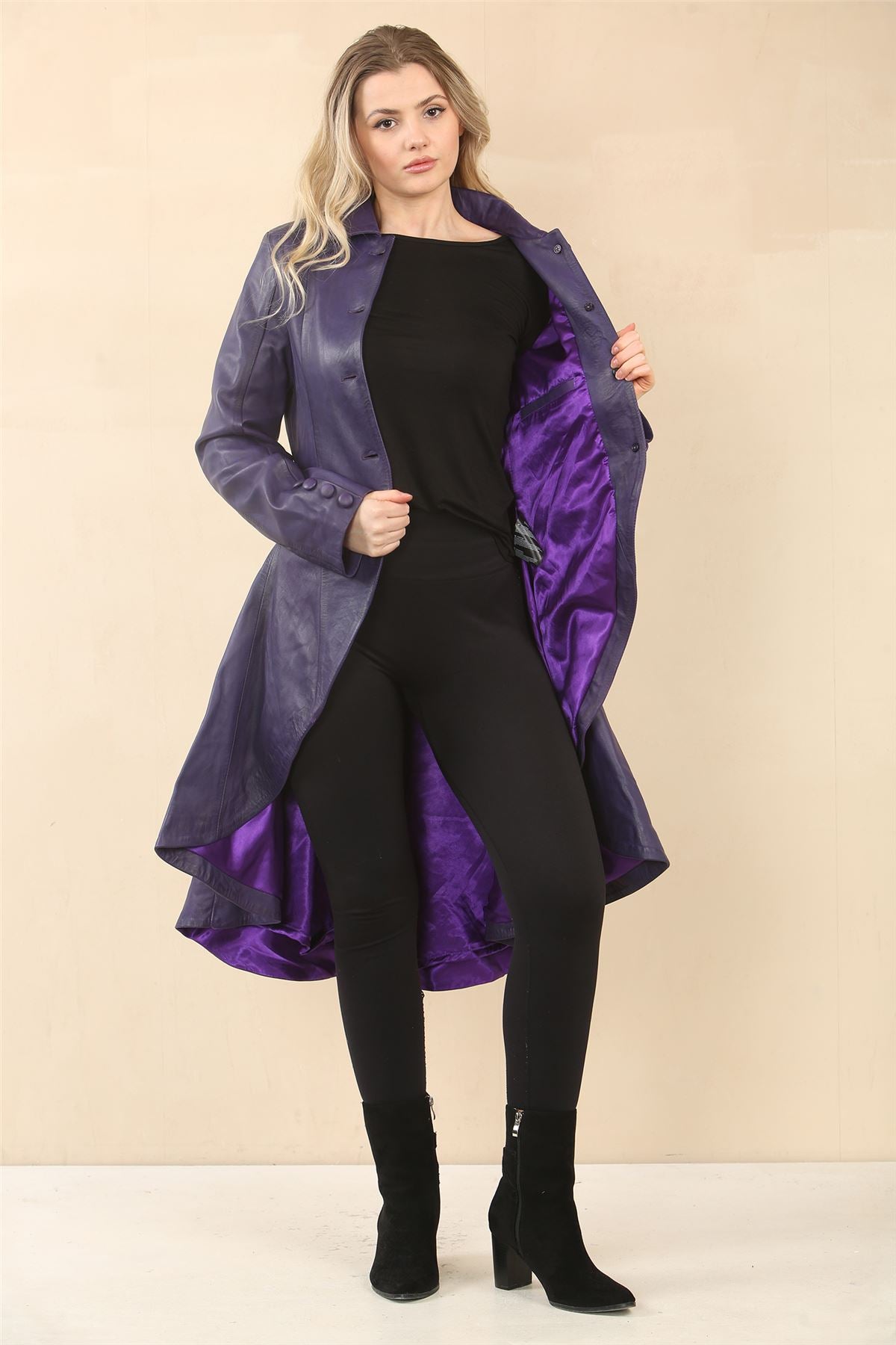 Women's Gothic Full Length Victorian Leather Coat