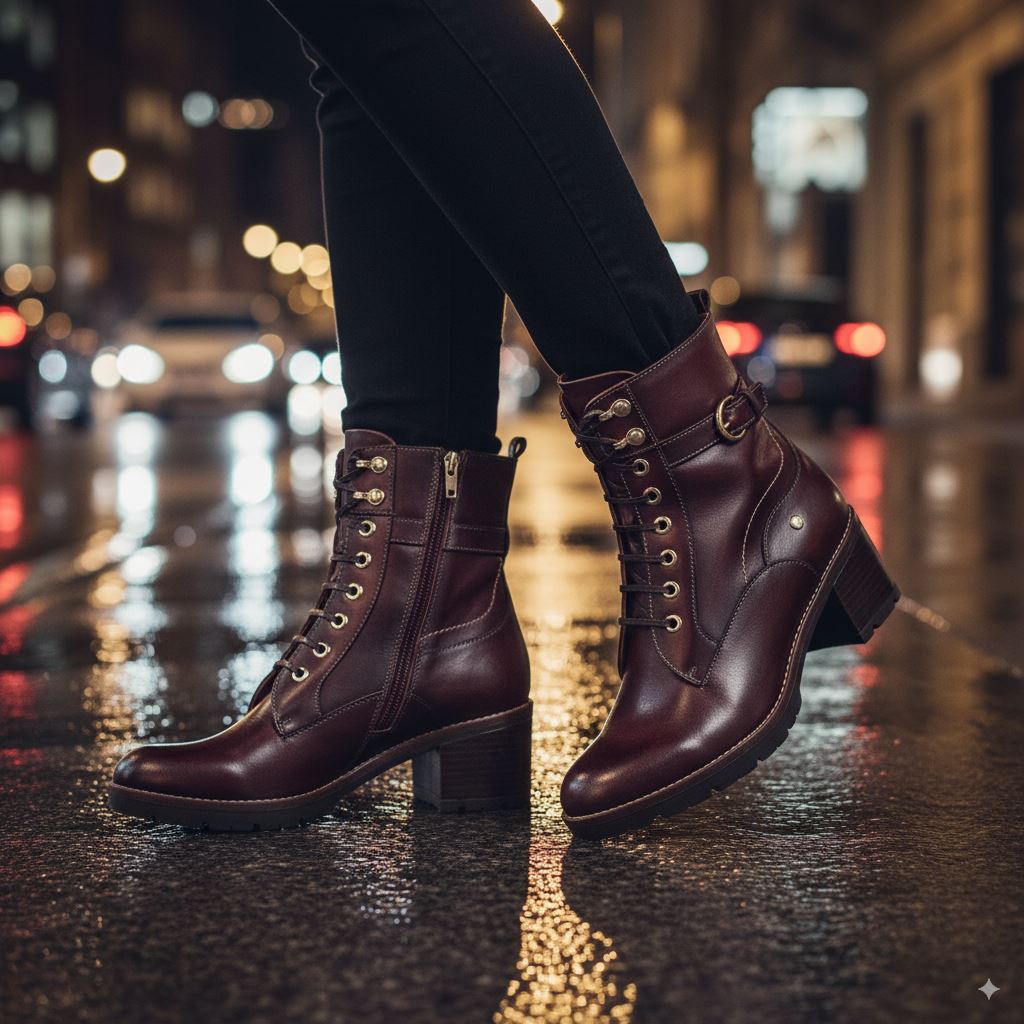 Llanes - Women’s Caoba Brown Leather Mid-Heel Ankle Boots