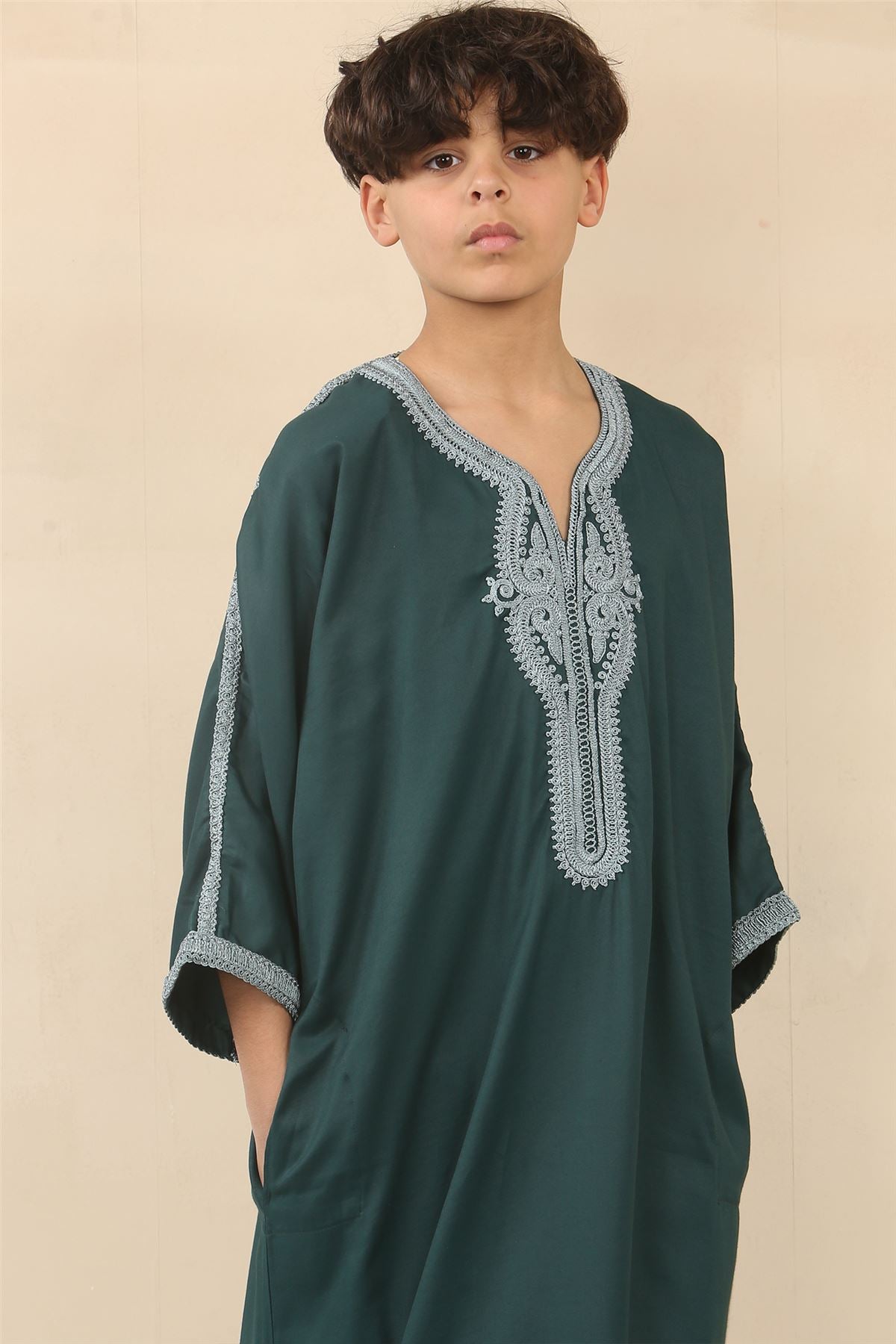Boys Moroccan Thobe Short Sleeve Gandoura Embroidery Kaftan