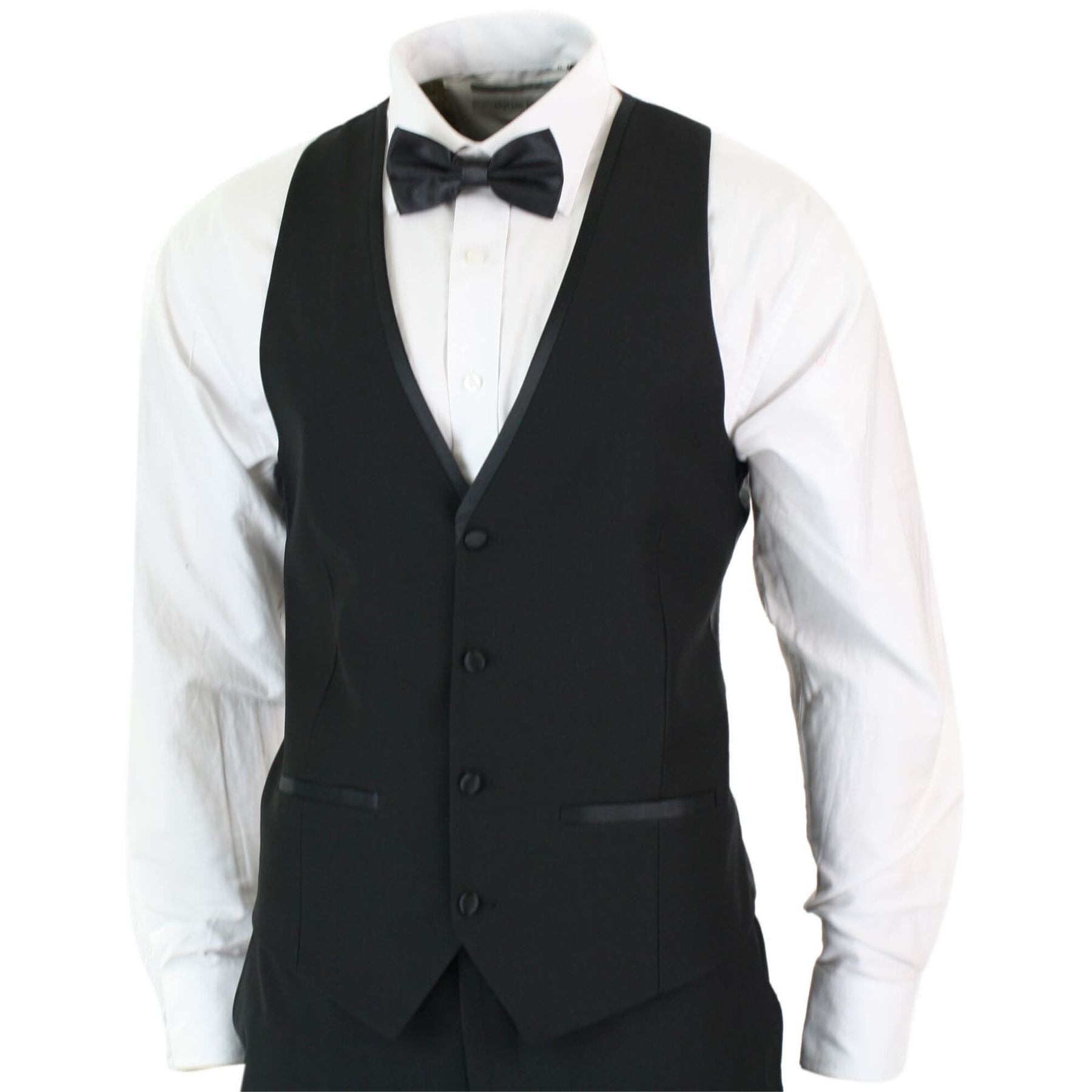 Mens 3 Piece Black Classic Satin Tuxedo Dinner Suit Tailored Fit Wedding Prom