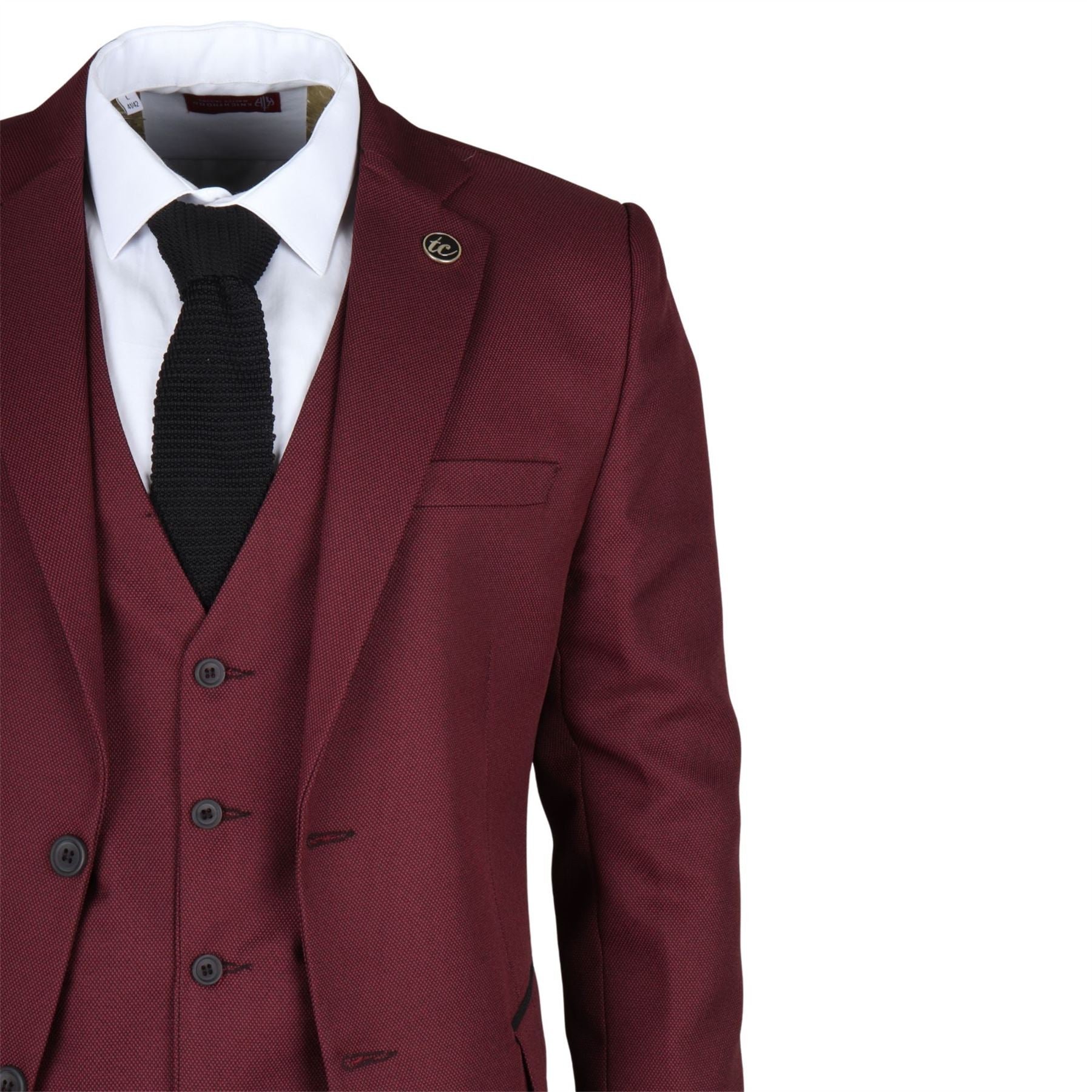 Men's Suit 3 Piece Burgundy Classic Birdseye Wedding Formal Dress