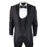 Mens Paisley Tuxedo Blazer And Waistcoat Brocade Dinner Jacket Satin Black Fit
