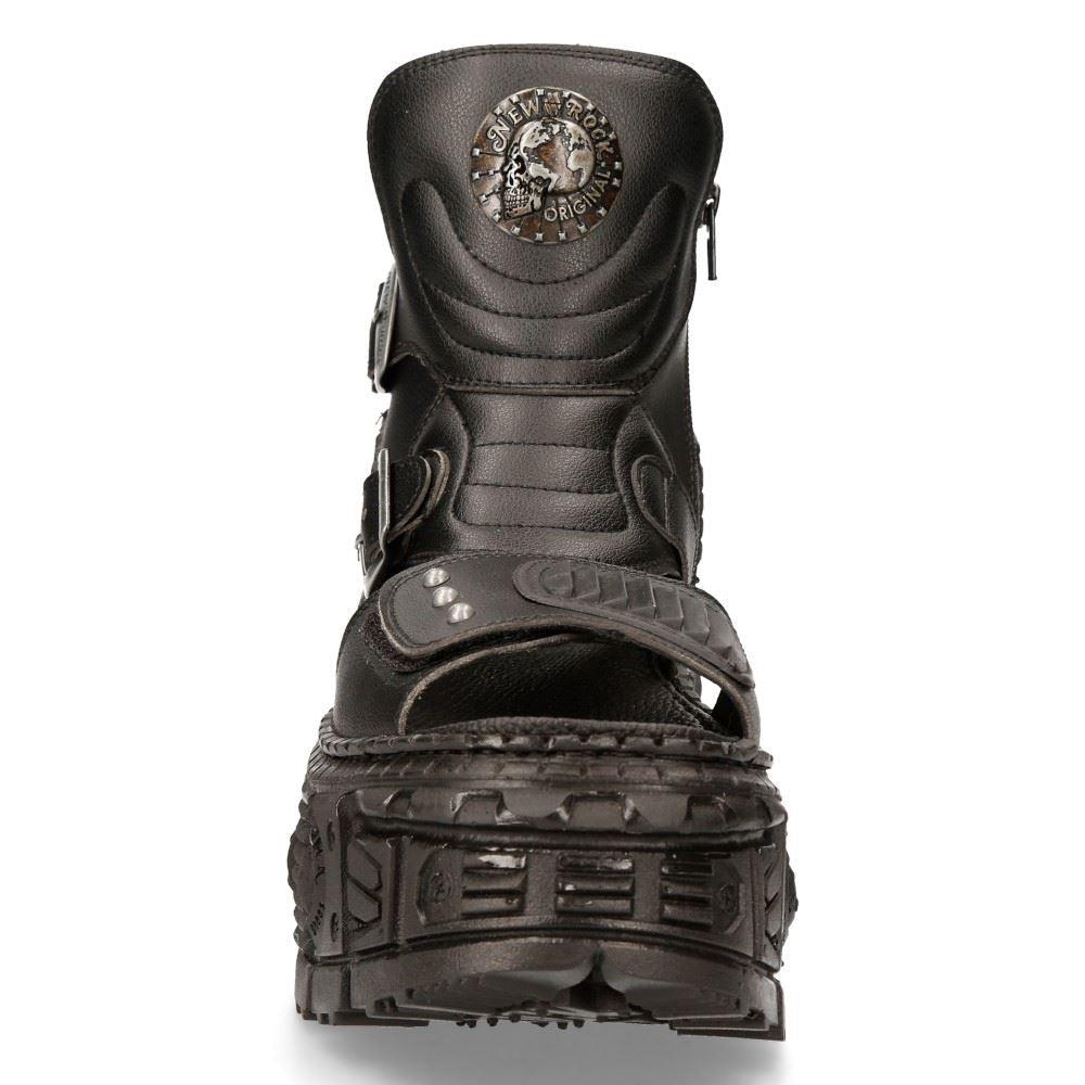 New Rock Boots BIOS106-V3 Black VEGAN Leather Unisex Platform Sandal Biker Goth - Knighthood Store