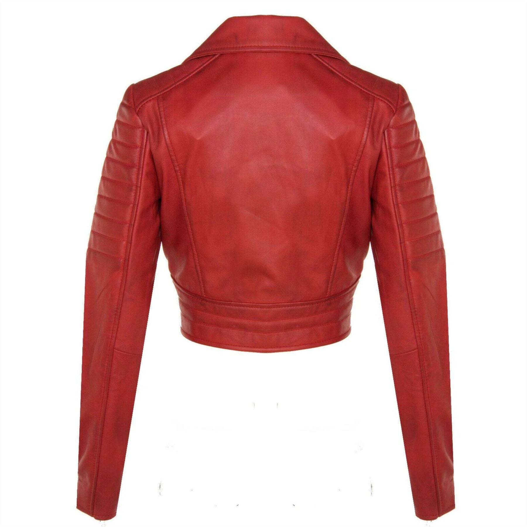 Women's Real Leather Short Cropped Length Biker Jacket
