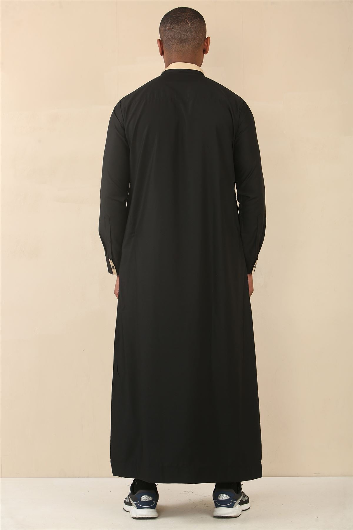 Men's Thobe Jubba Nehru Round Collar Islamic Clothing Muslim Kaftan Embroidery Eid Robe Saudi