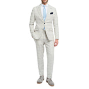 Men's Suit Grey 2 Piece Lightweight Linen Checked Formal Dress Suits