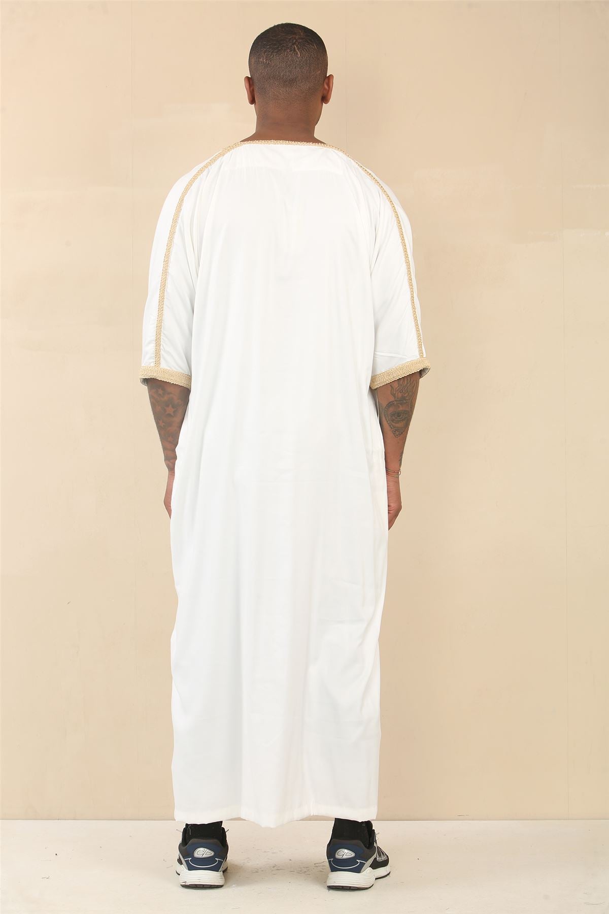 Men's Moroccan Thobe Short Sleeve Gandoura Embroidery Kaftan Jubba