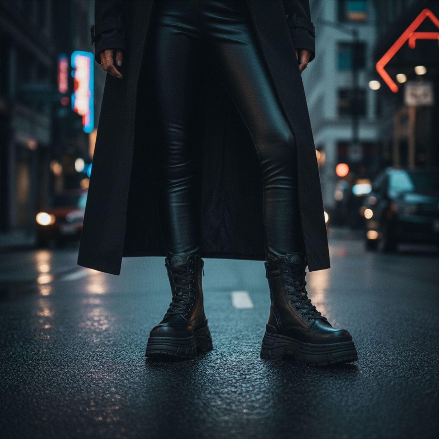 FUSION LACE UP MID - Women’s Black Mid-Ankle Platform Boots