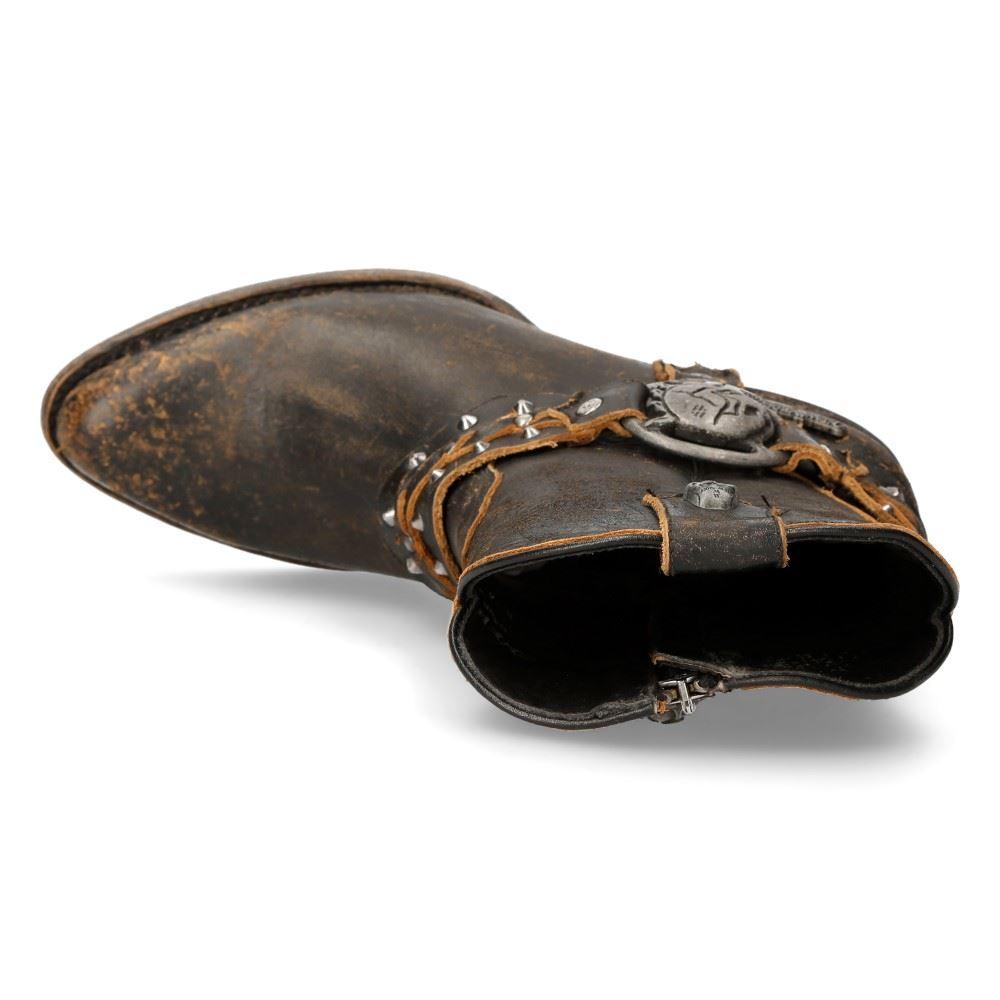 New Rock WSTM005-S2 Brown Leather Cowboy Western Pointed Boots Vintage - Knighthood Store