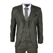 Men's Suit 3 Piece Green Checkered Tailored Fit Classic Formal Dress