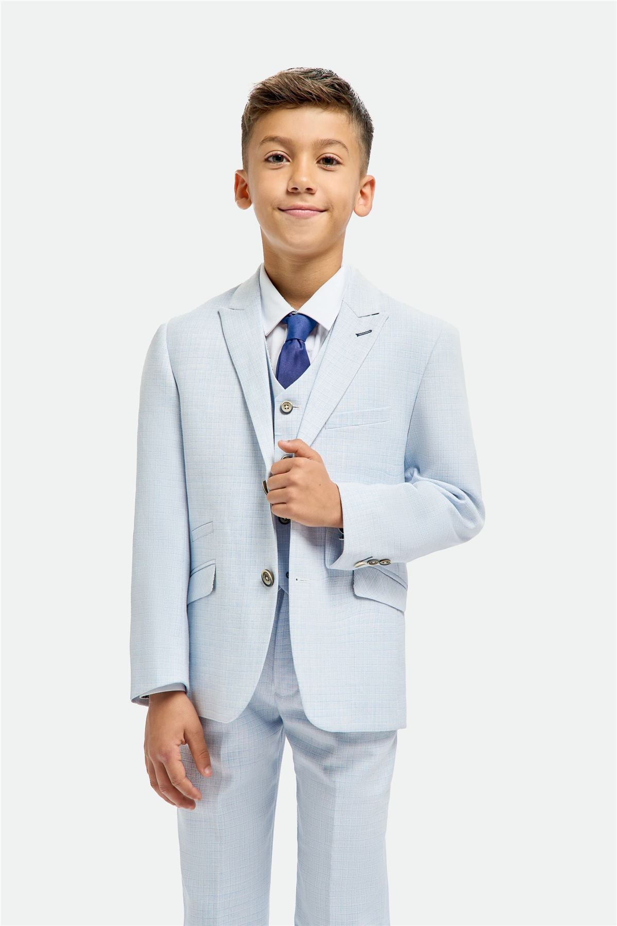 Boys Suit 3 Piece Sky Blue Tailored Fit Wedding Formal Outfit