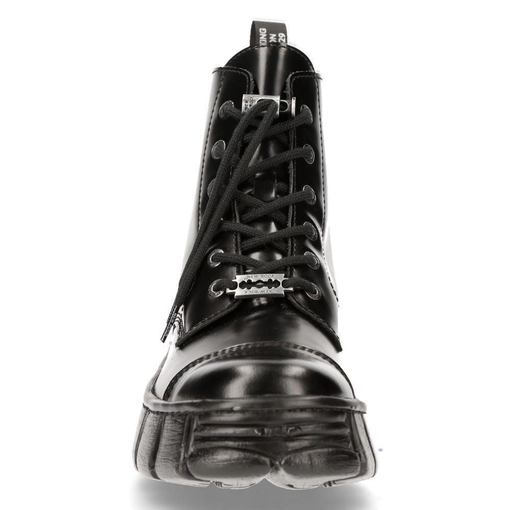 New Rock M-WALL005N-C6 Black Leather Wall Gothic Rock Biker Ankle Boots Patent - Knighthood Store