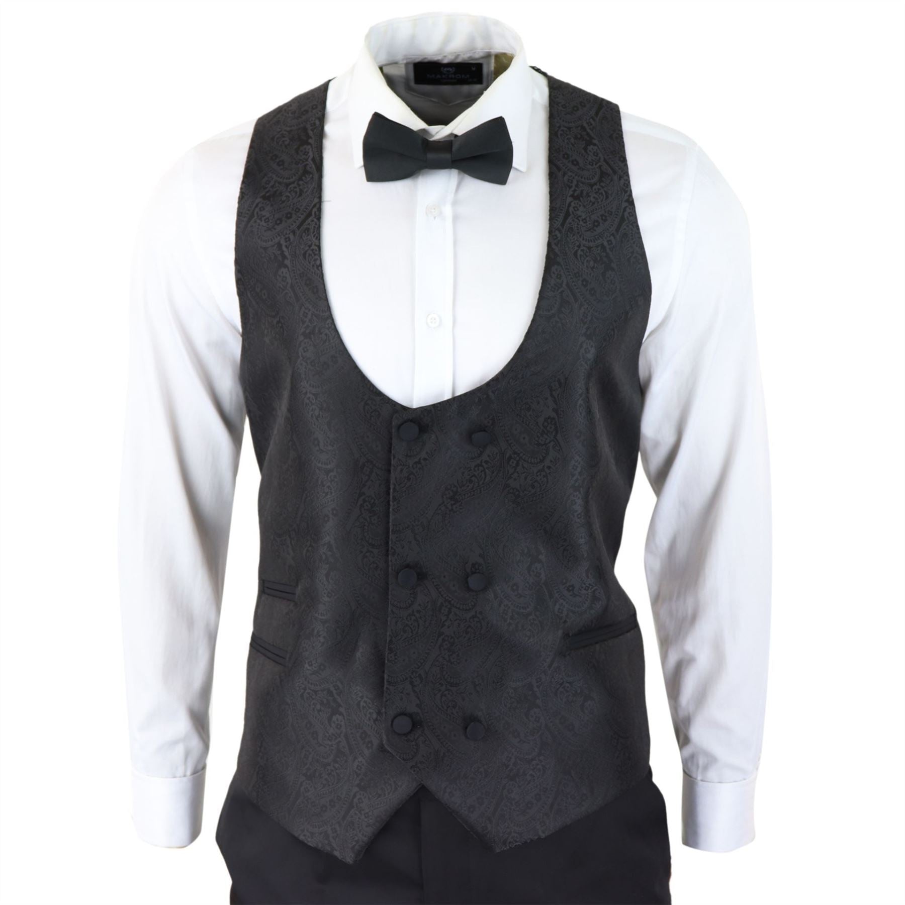 Mens Paisley Tuxedo Blazer And Waistcoat Brocade Dinner Jacket Satin Black Fit
