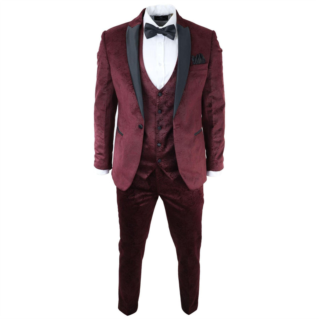 Mens Marc Darcy Velvet Paisley Burgundy Fit 3 Piece Suit Tuxedo Dinner Jacket Wedding - Knighthood Store