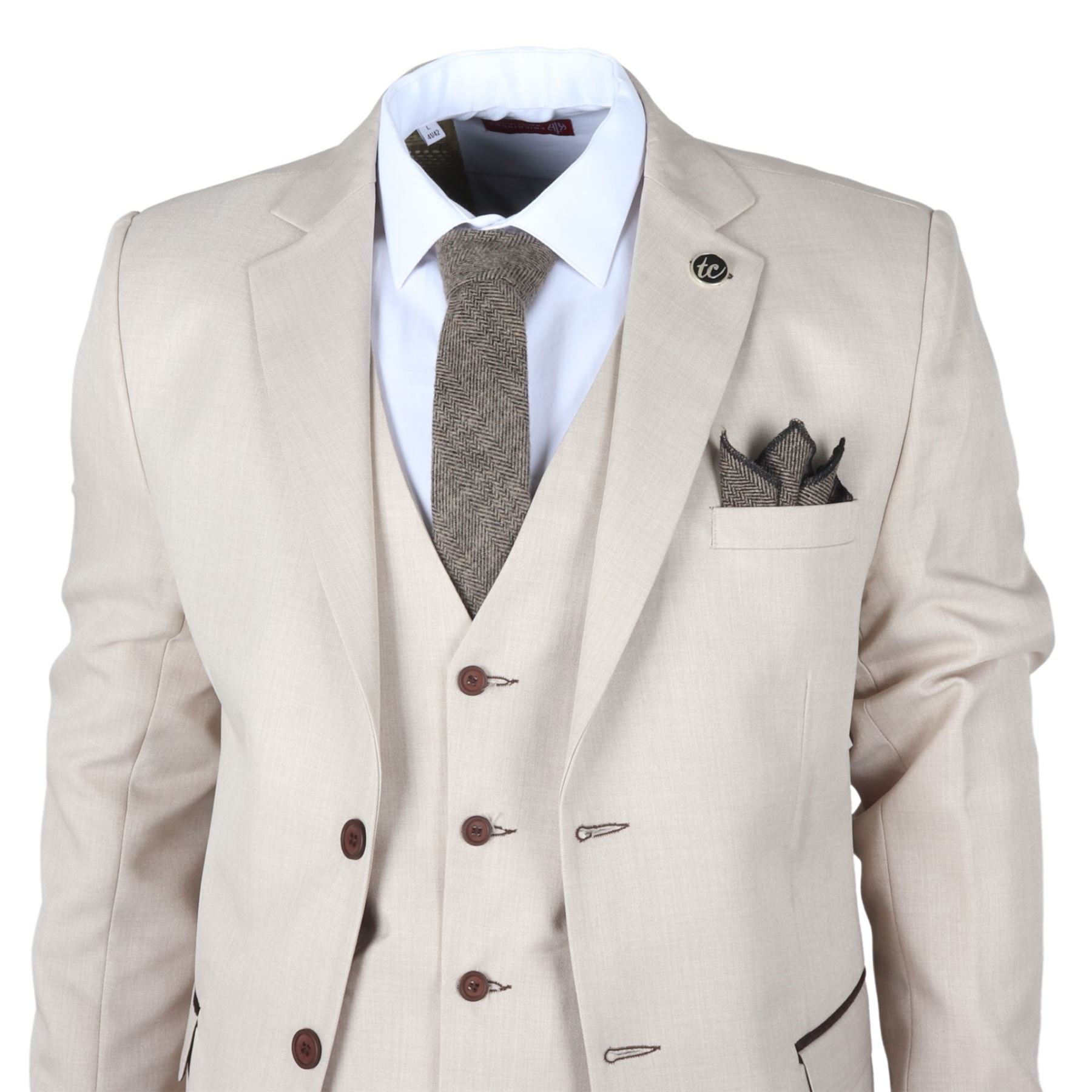 Men's Suit Beige 3 Piece Tailored Fit Wedding Formal Dress