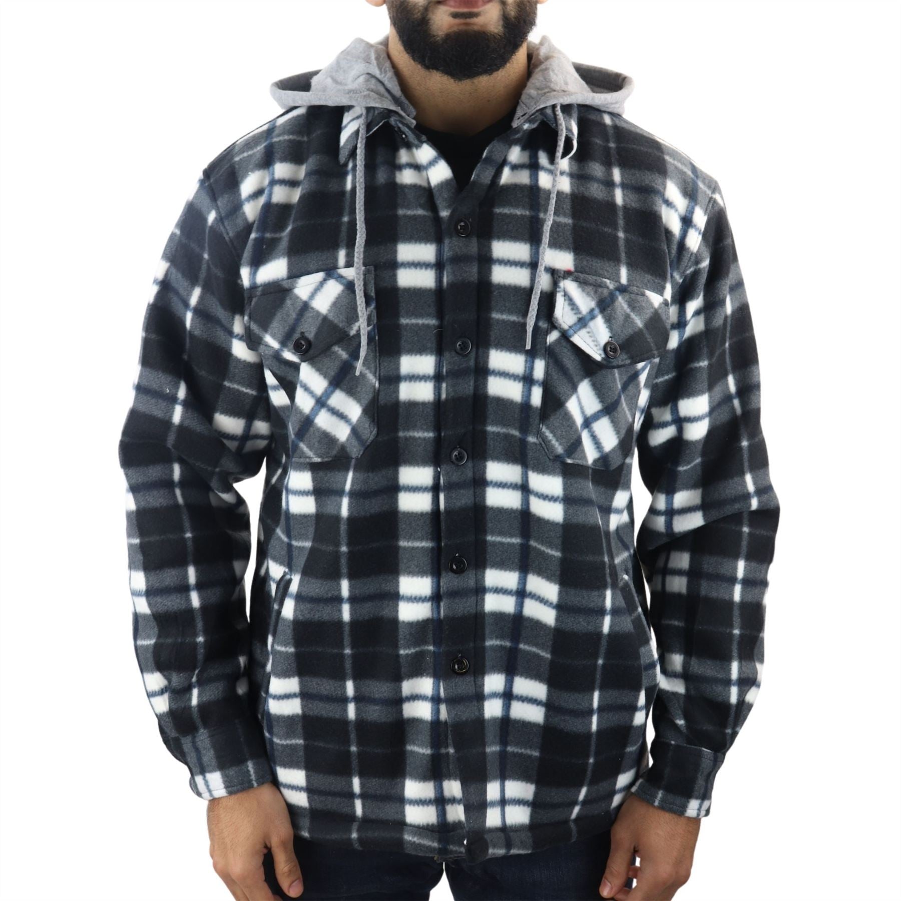 Men's Jumper Thermal Fleece Fur Lined Lumberjack Removable Hooded Buttoned Check Winter Shirt - Knighthood Store
