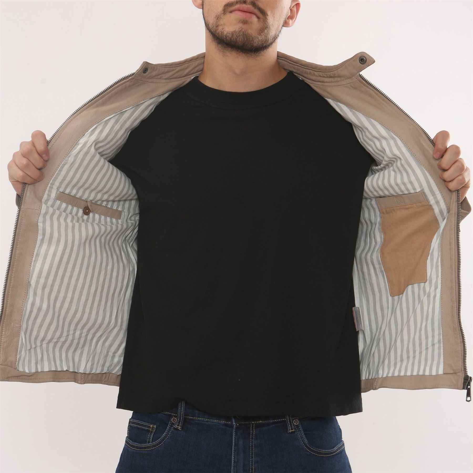 Men's Lambskin Leather Motorcycle Jacket Slim Fit Biker Coat