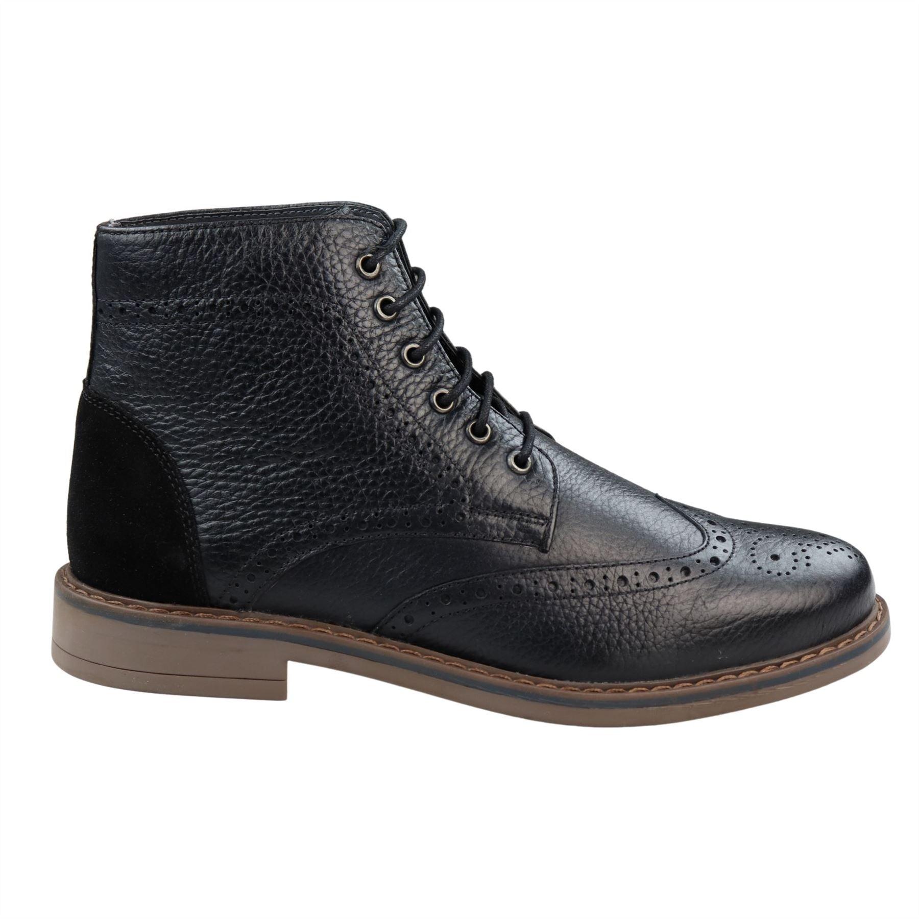 Mens Round Toe Laced Brogue Boots Black Tan Brown Real Leather Smart Casual Classic - Knighthood Store