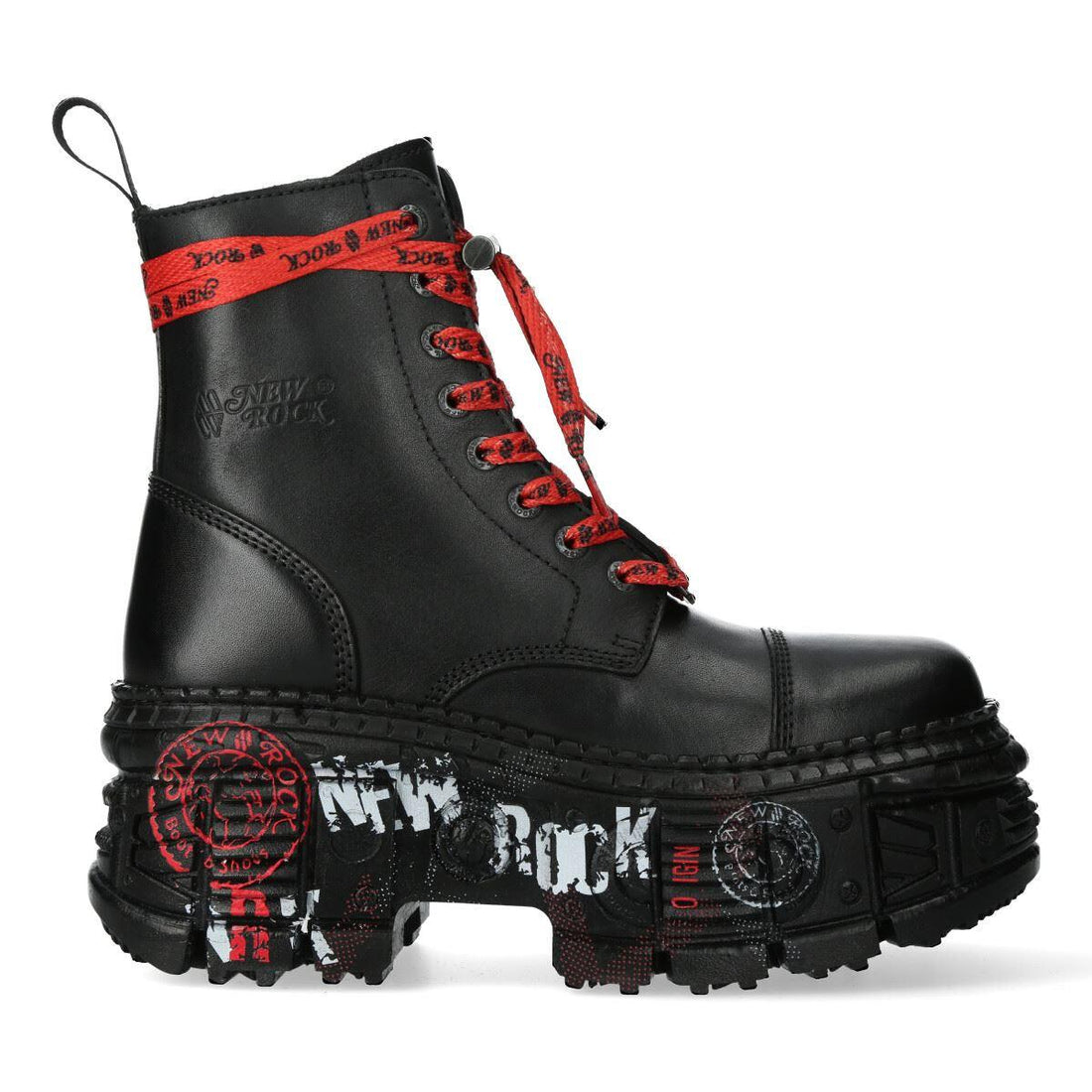 New Rock Boots WALL126CCT-C1 Unisex Metallic Black Leather Platform Gothic Boots - Knighthood Store
