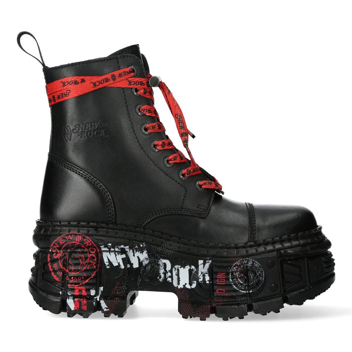 New Rock Boots WALL126CCT-C1 Unisex Metallic Black Leather Platform Gothic Boots - Knighthood Store