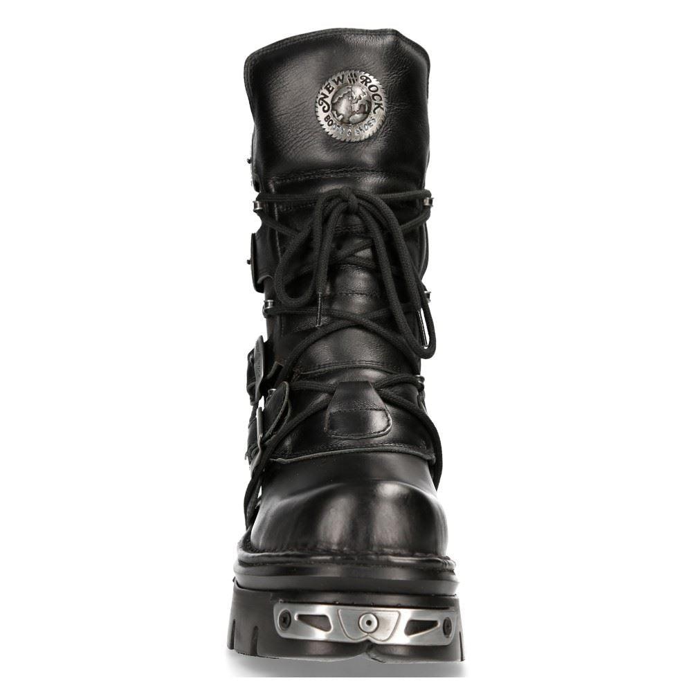 New Rock New Rock 373 S4 Metallic High Boots Black Leather Goth Biker Emo - Knighthood Store