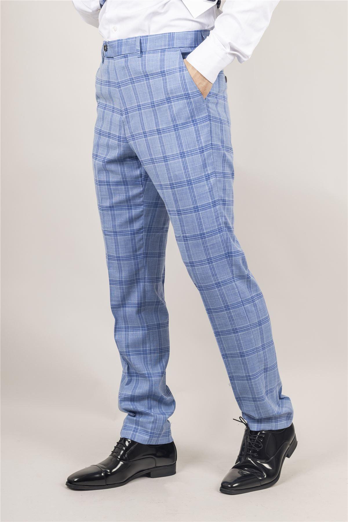 Men's Trousers Light Blue Checked Casual Formal Pants - Knighthood Store