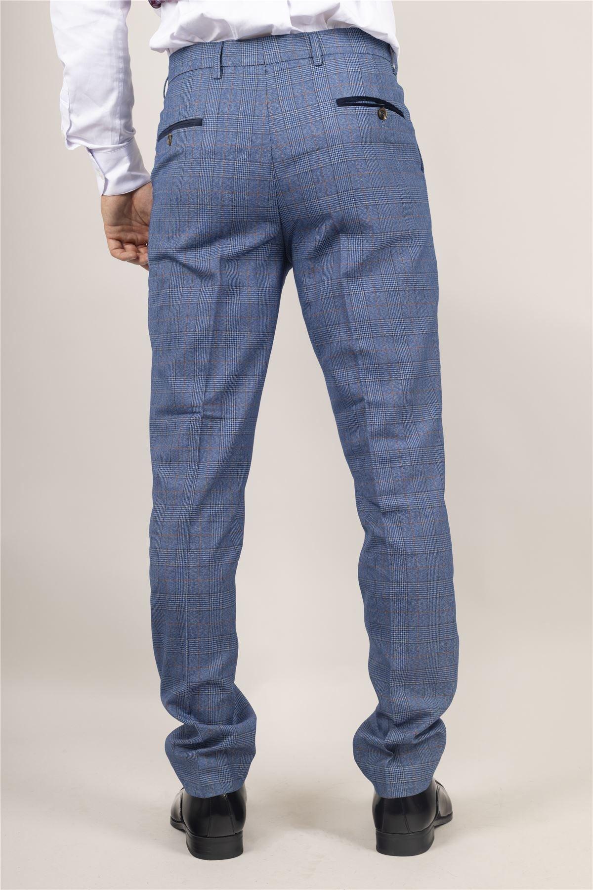 Men's Trousers Blue Checked Casual Formal Pants - Knighthood Store
