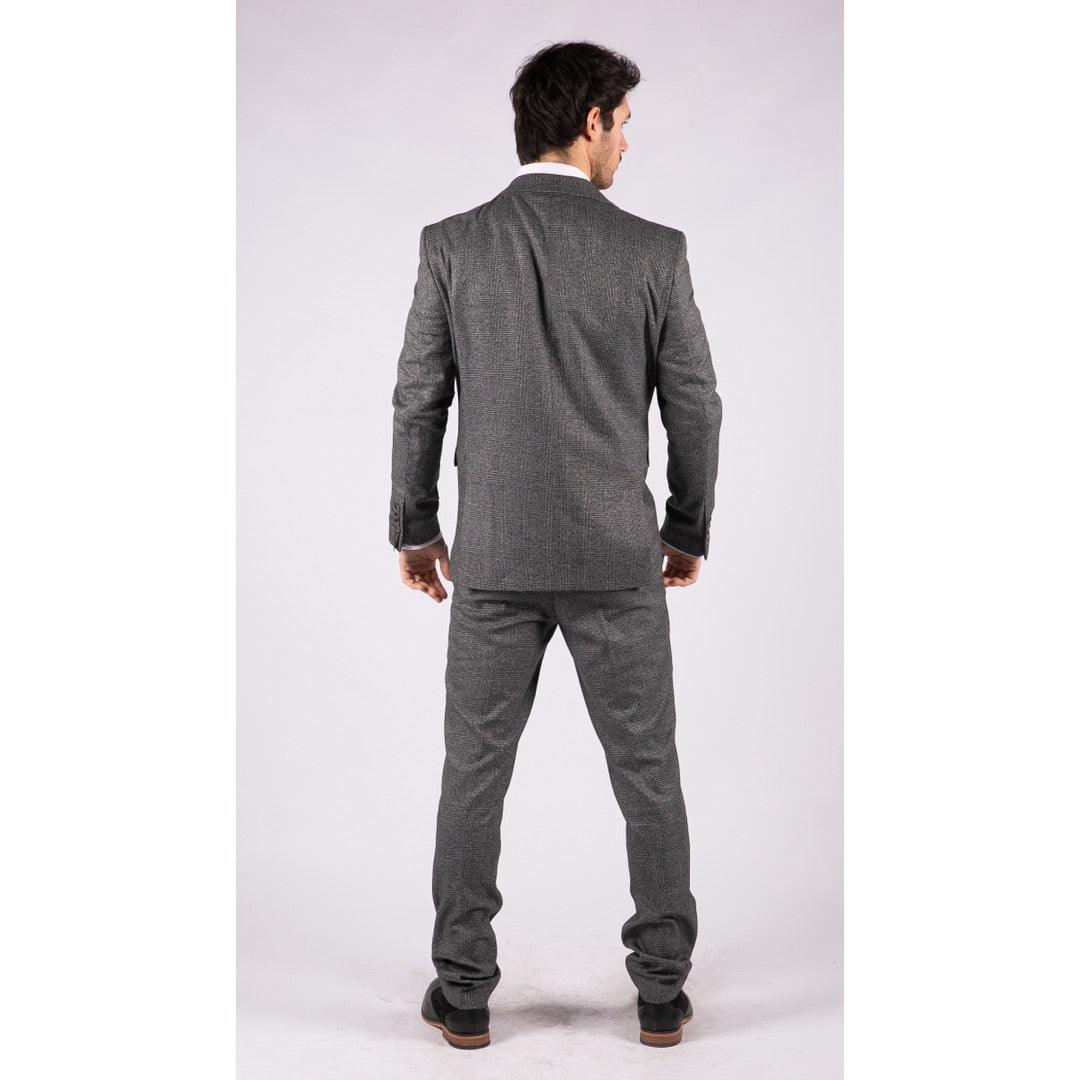 Mens Classic 3 Piece Suit Prince Of Wales Check Grey Tailored Fit Vintage Wedding - Knighthood Store