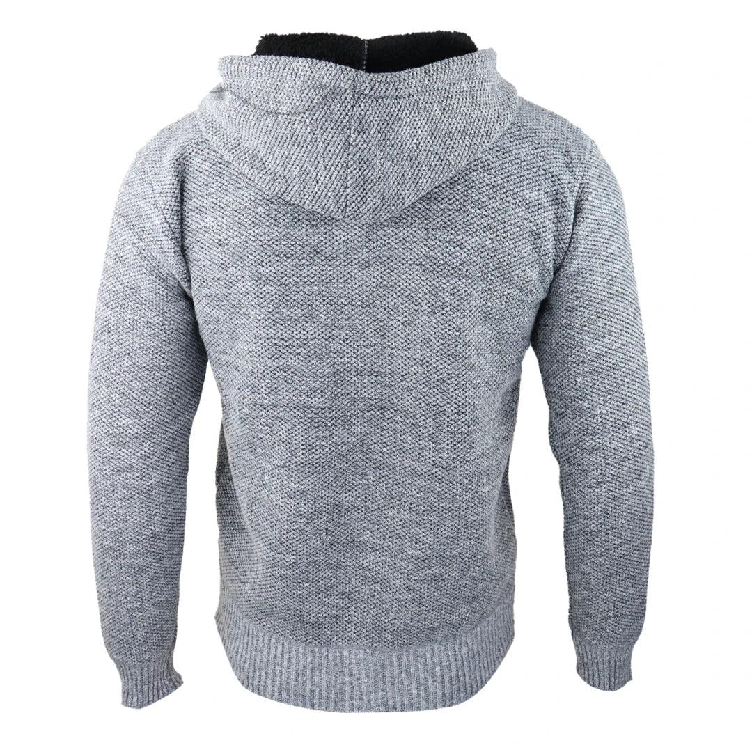 Mens Hoodie Jumper Jacket Fleece Fur Lined Top Knitted Warm Winter Casual Zipped - Knighthood Store