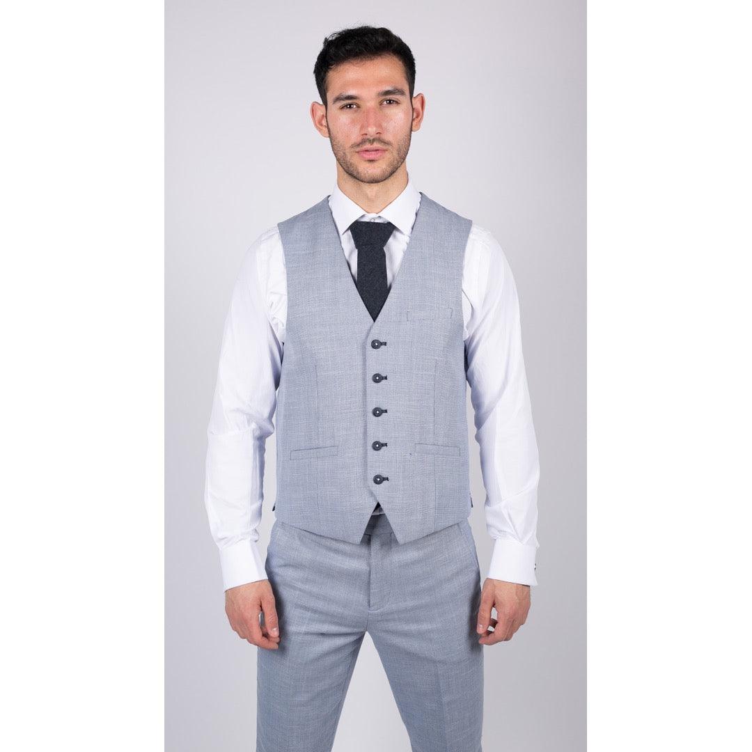 Mens 3 Piece Suit Light Blue Summer Linen Tailored Fit Wedding Prom Classic - Knighthood Store