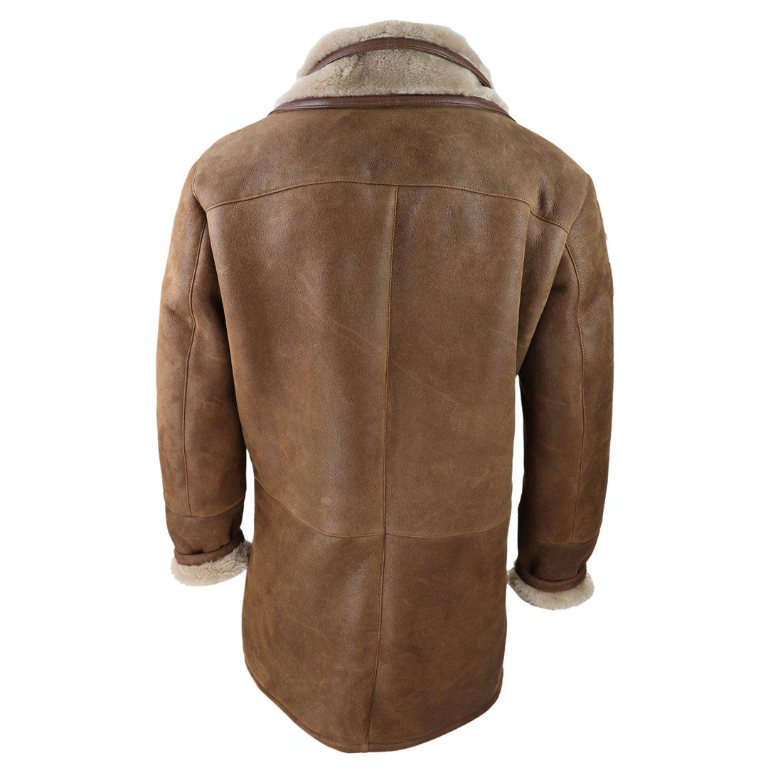 Mens 3/4 Duffle Jacket Real Sheepskin Long Smart Casual Button Zip Warm Coat - Knighthood Store
