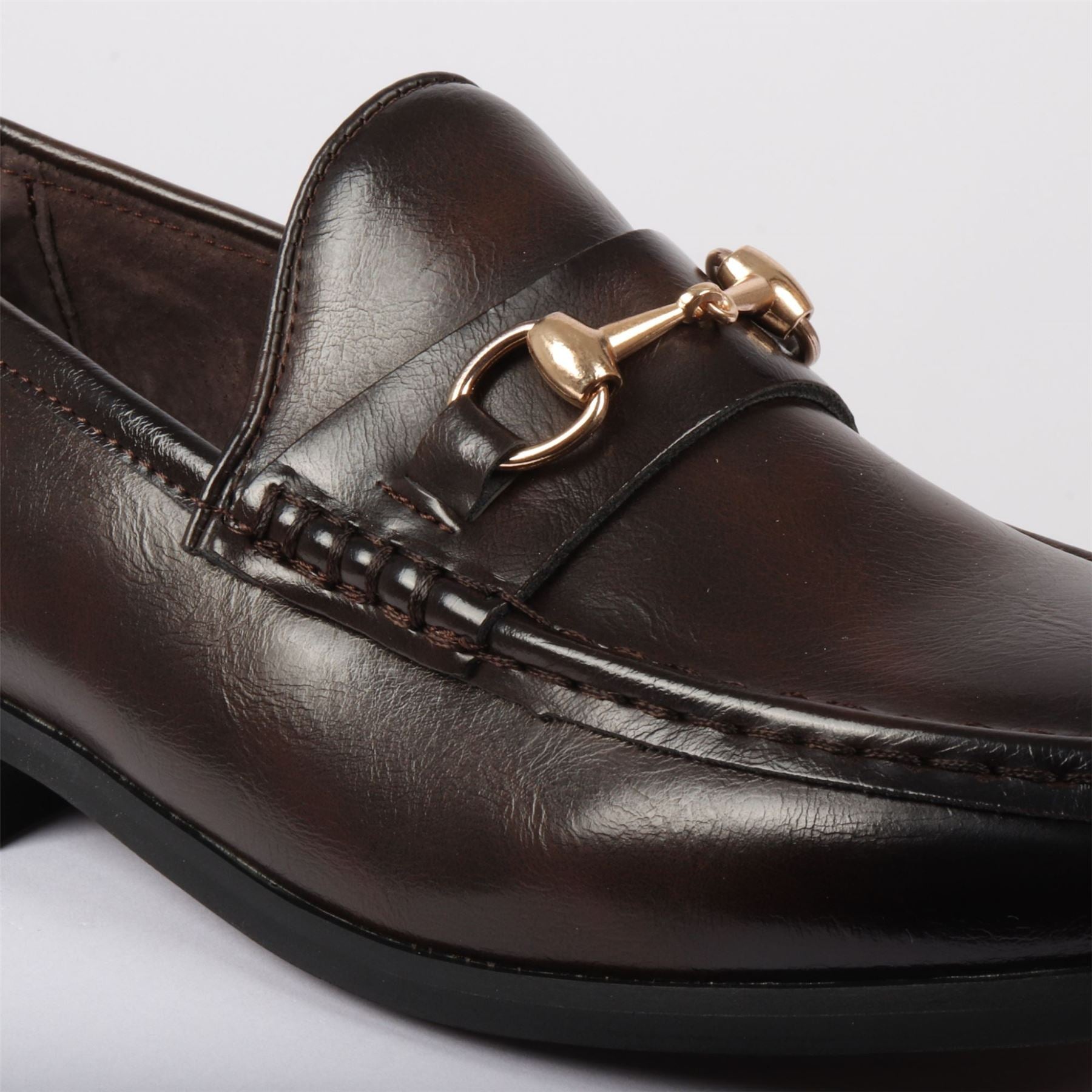 Men's Leather Lined Slip On Gold Buckle Loafers