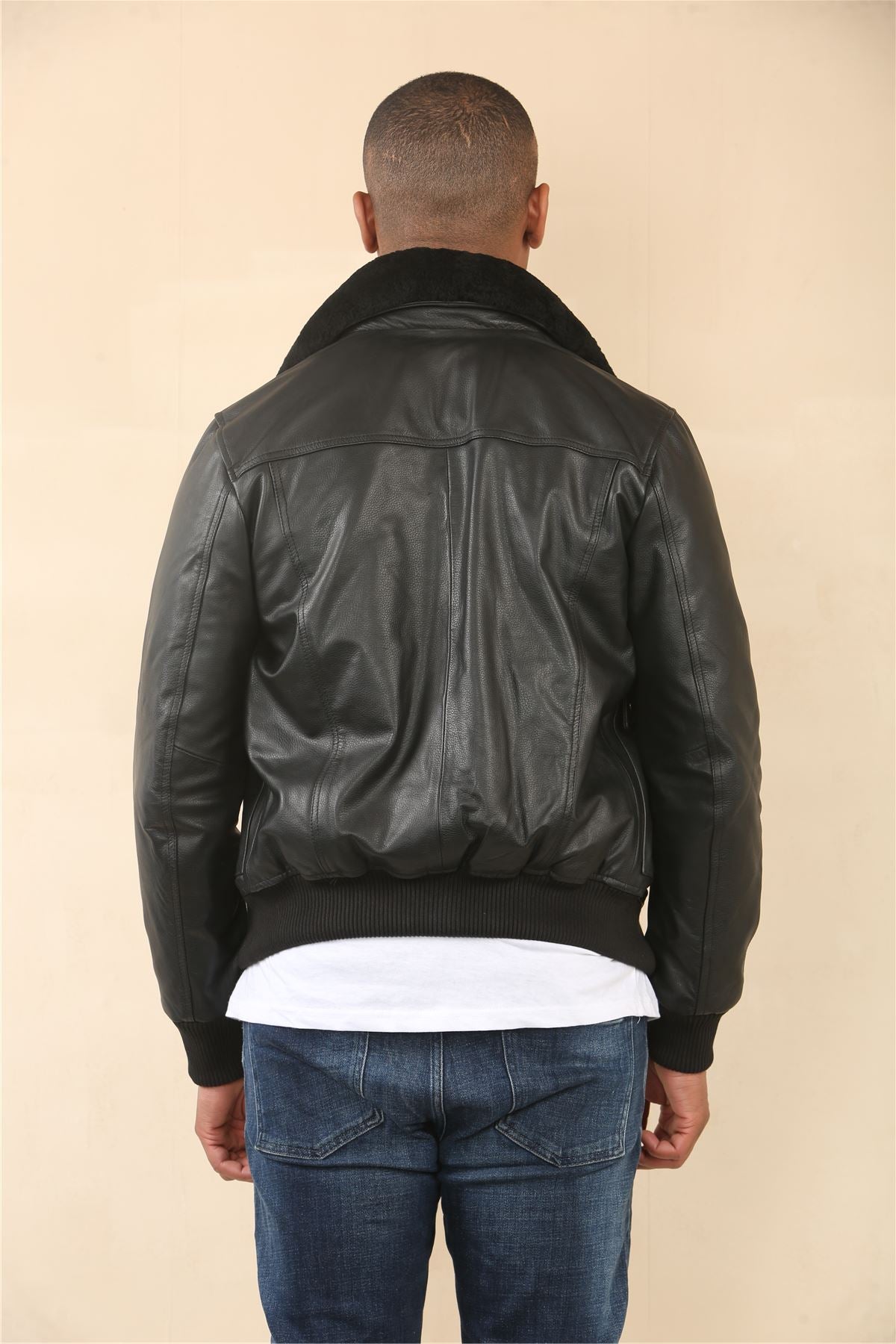 Men's Black Cowhide Aviator Bomber Leather Jacket