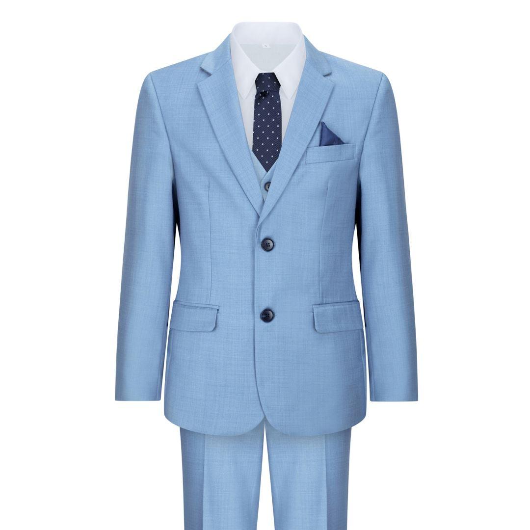 Boys 3 Piece Suit Sky Blue Light Wedding Party Christening Smart Formal - Knighthood Store
