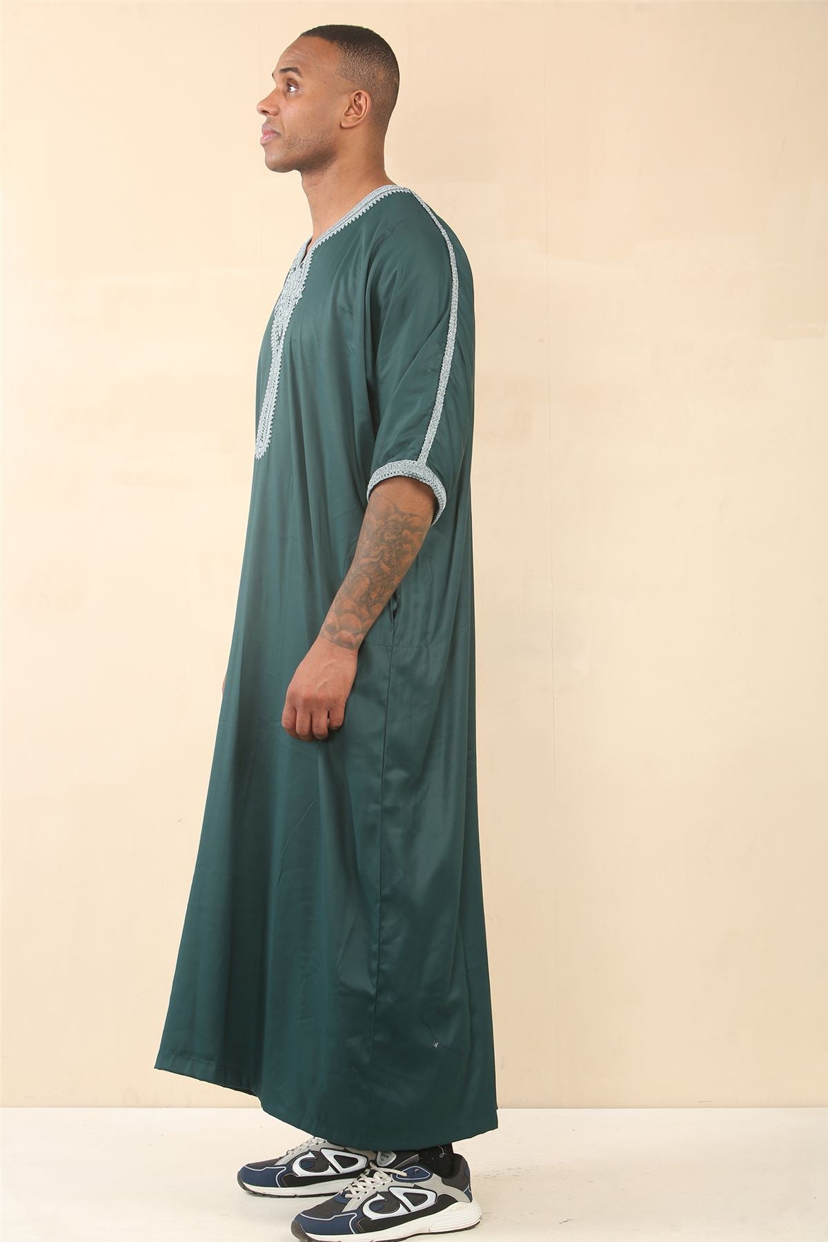 Men's Moroccan Thobe Short Sleeve Gandoura Embroidery Kaftan