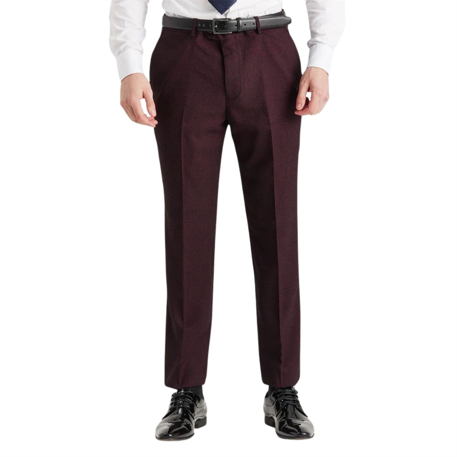 Regent - Men's Wine Plaid Check Trousers