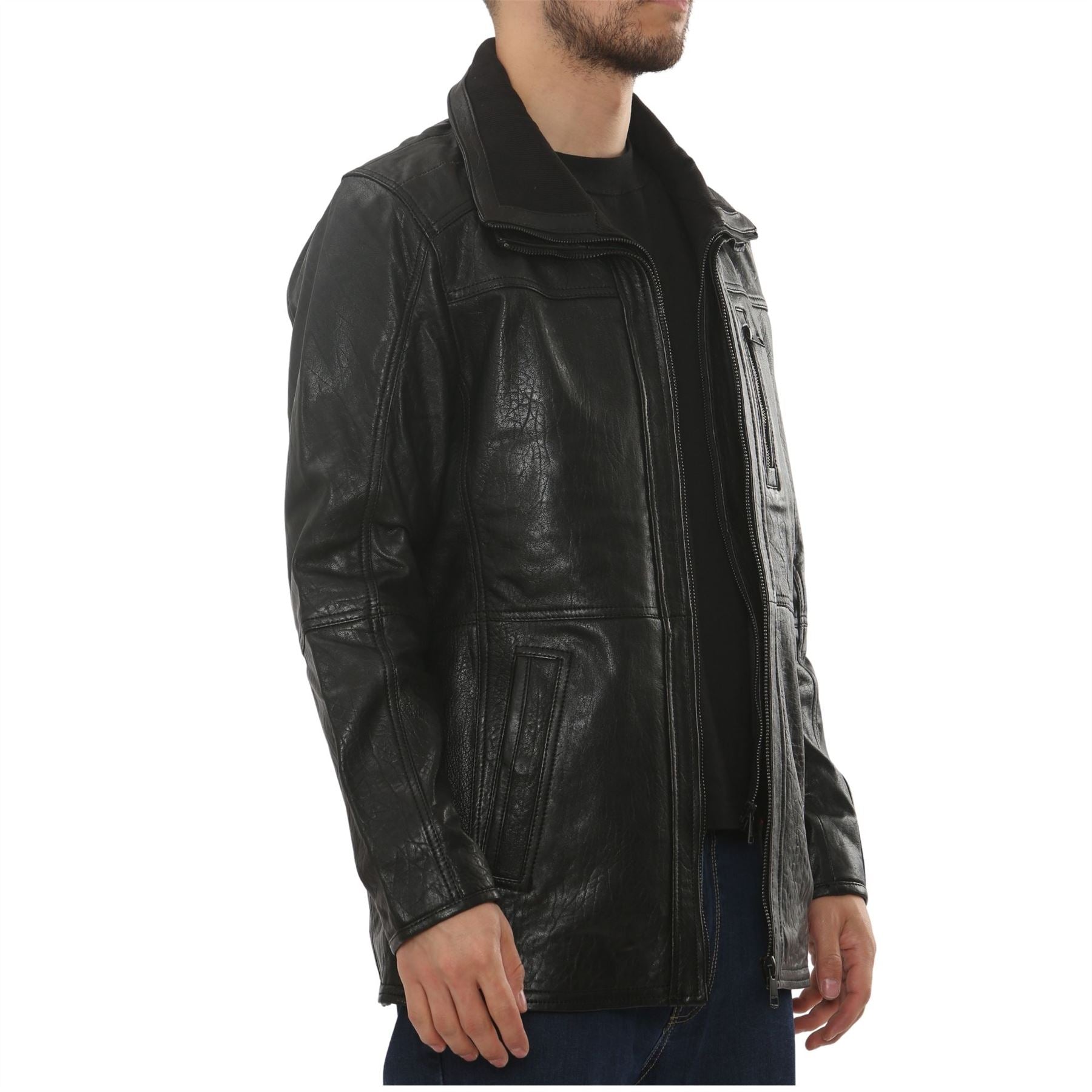 Men's Leather Motorcycle Jacket Classic Biker Coat