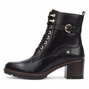 Llanes - Women’s Black Leather Mid-Heel Combat Ankle Boots