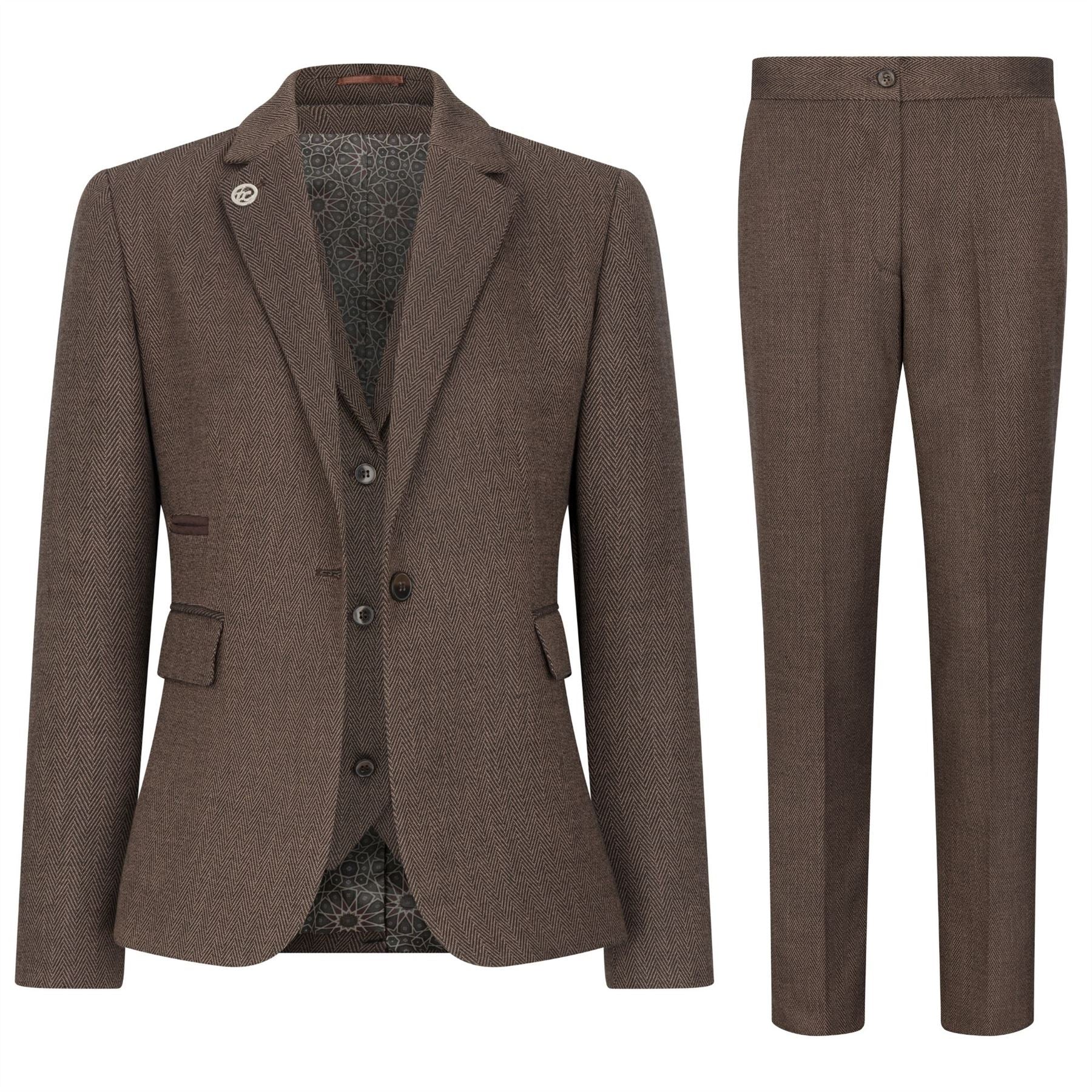TPW-AK-06 - Women's Brown 3 Piece Herringbone Tweed Suit
