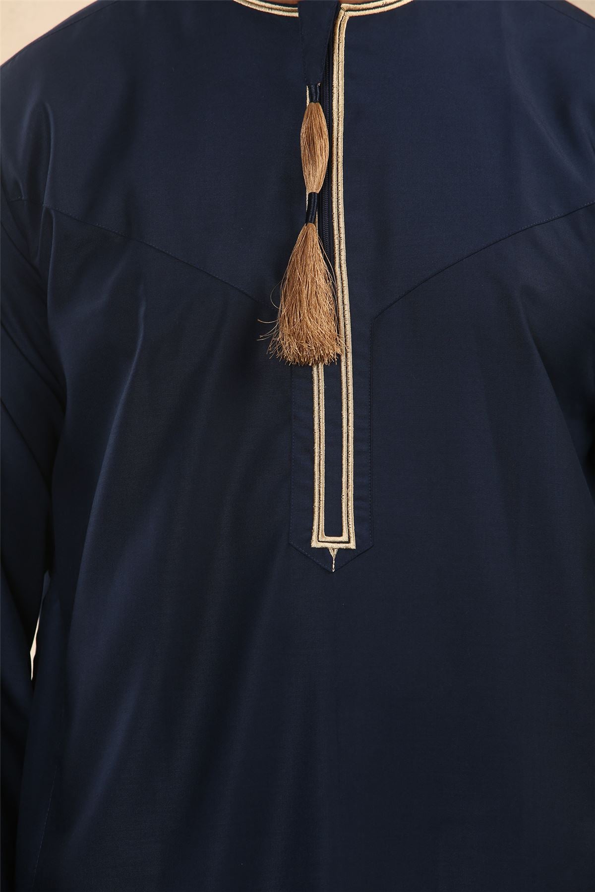 Men's Thobe Emirati Omani Jubba Islamic Clothing Muslim Kaftan Eid Robe Arab Gold Tassel Embroidery