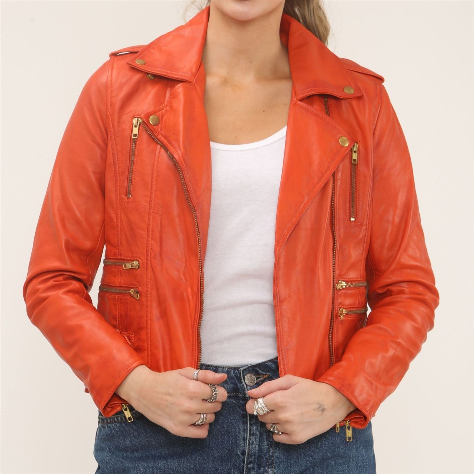 Women's Real Lamb Nappa Leather Vintage Biker Jacket