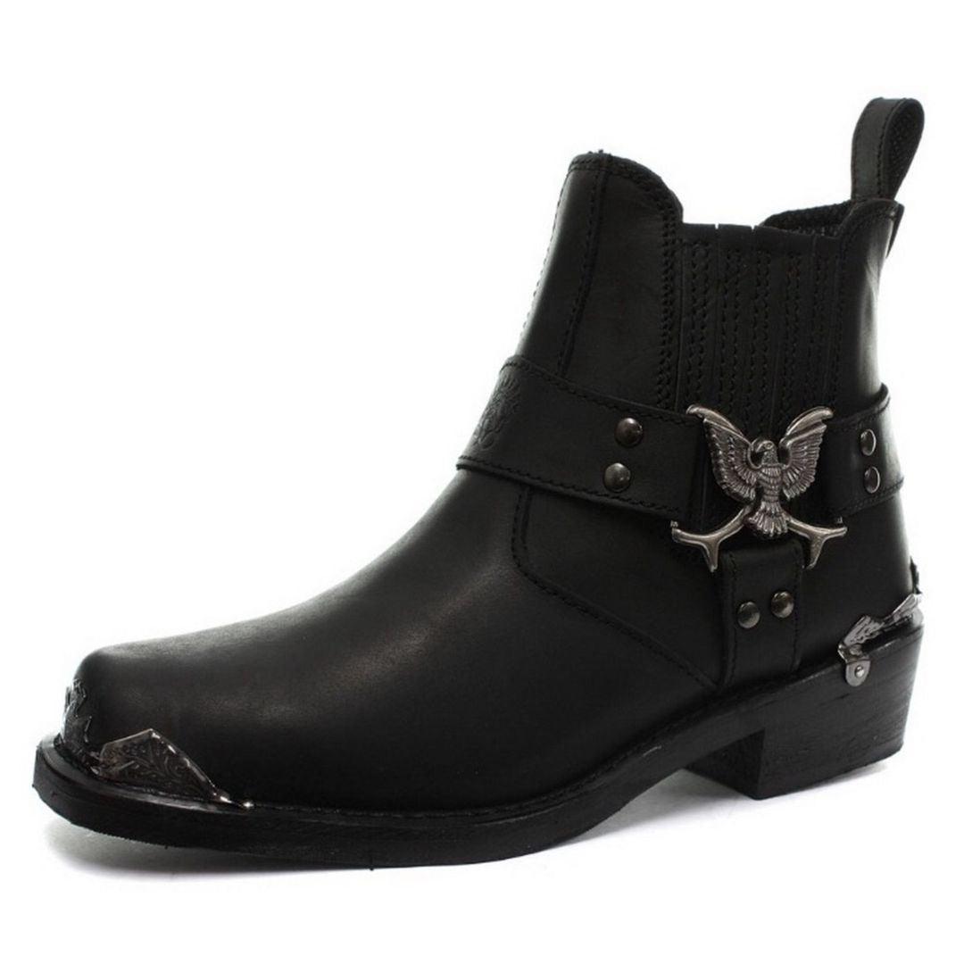 Mens Real Leather Lo Biker Boots Rock Punk Grinders Eagle Buckle Metal Toe - Knighthood Store