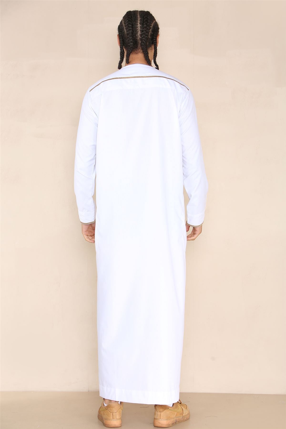 Mens Emirati Omani Thobe Jubba Islamic Clothing Muslim Kaftan Eid Robe Arab String Tassel