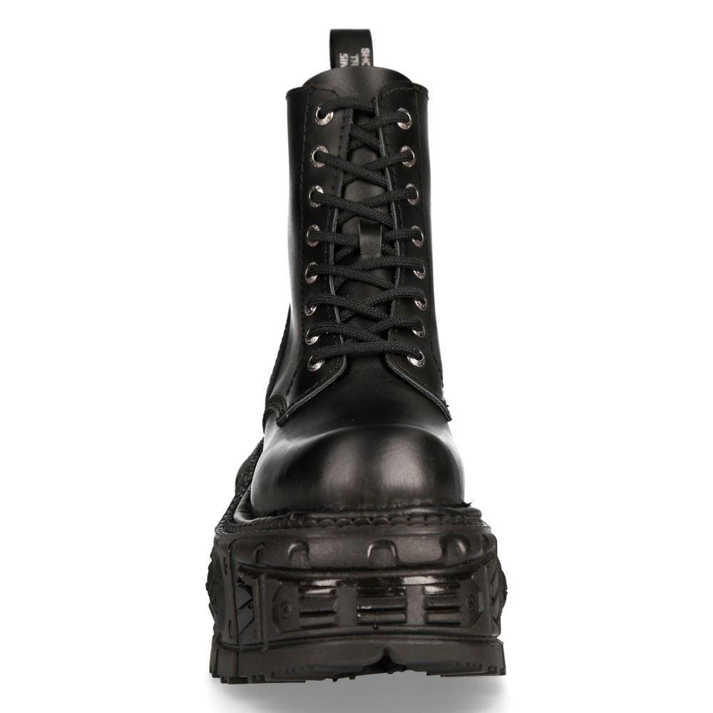 New Rock M-MILI084N-S5 Unisex Black 100% Leather Platform Military Boots - Knighthood Store