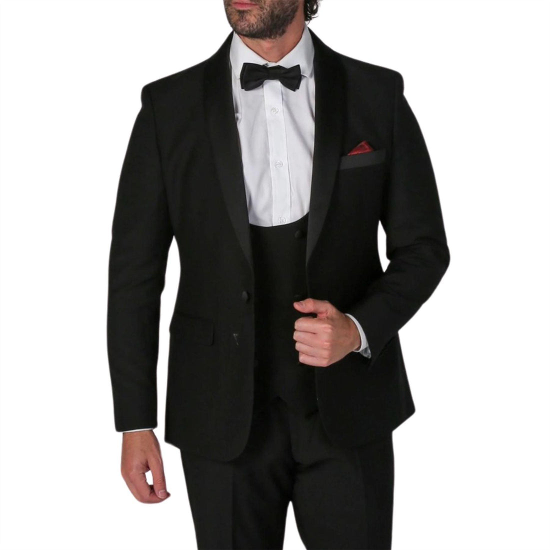 Men's Black Tuxedo Suit 3 Piece Shawl Lapel Formal Wedding Dress - Knighthood Store