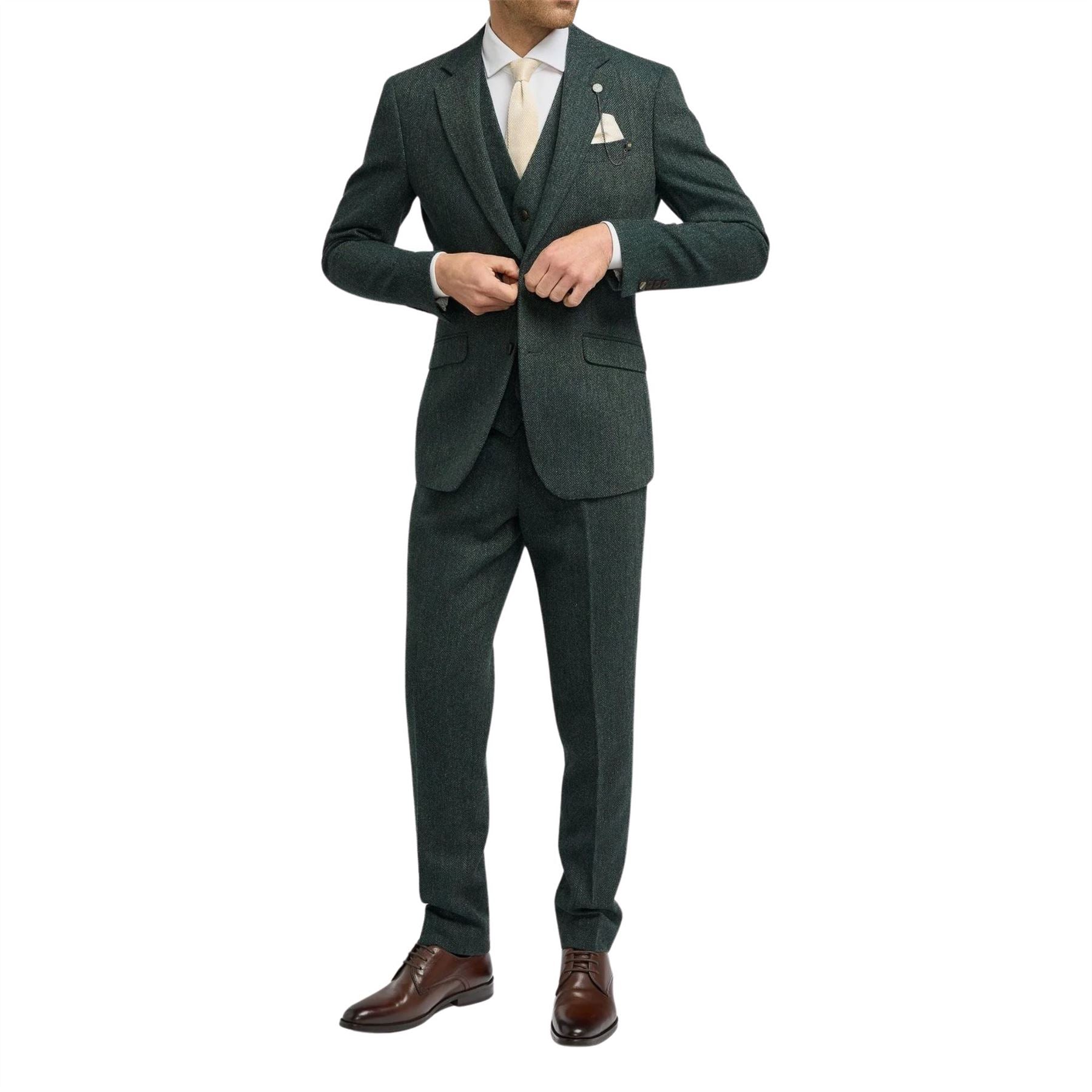 Thomas - Men’s Olive Green 3 Piece Wool Blend Tweed Suit