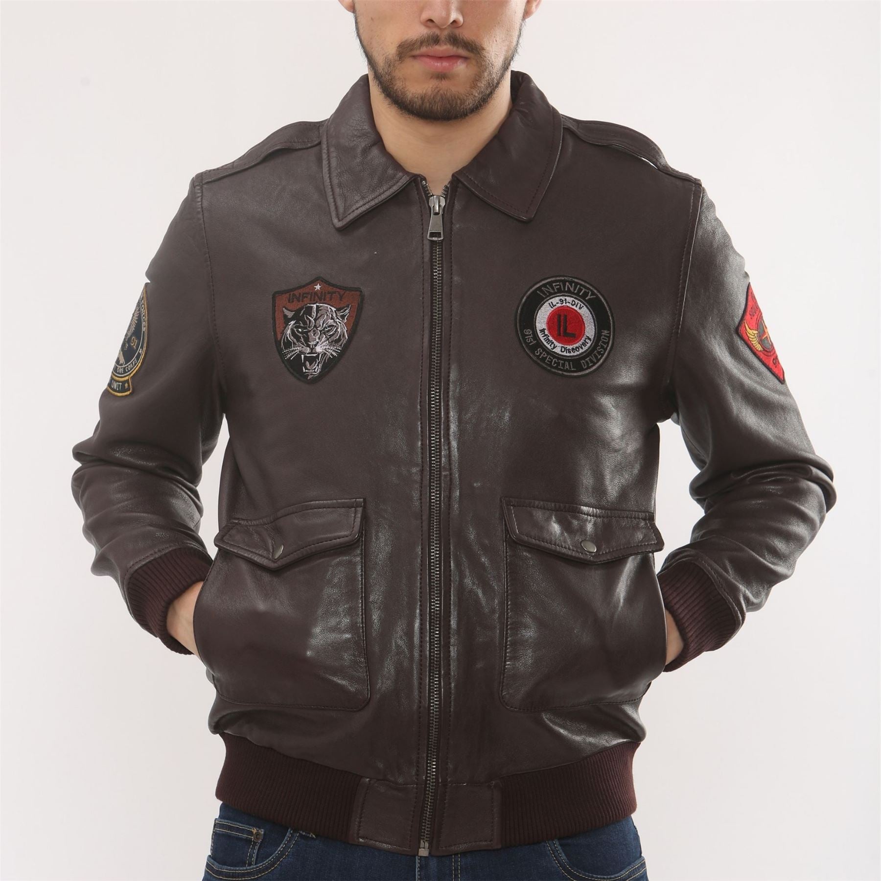 Men's Leather Bomber Jacket Pilot Air Force Style