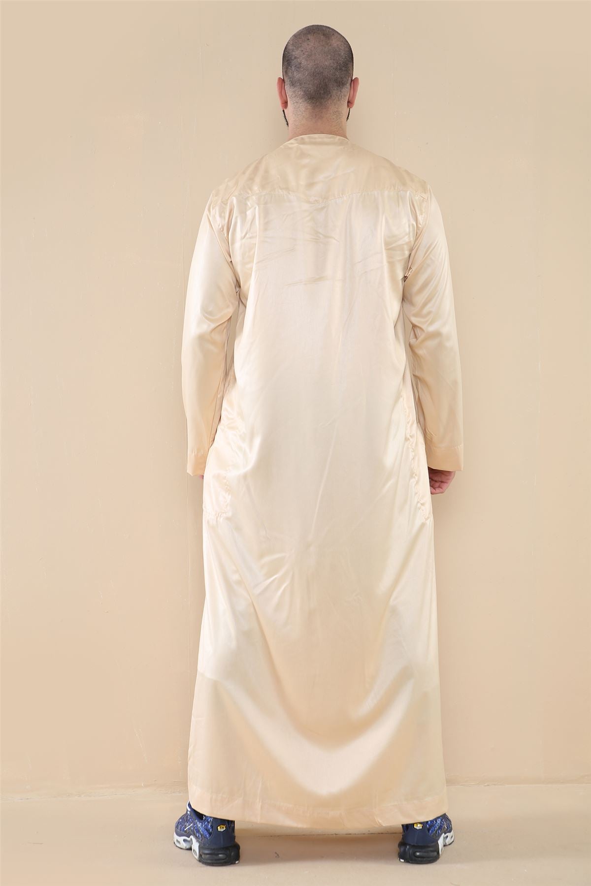 Mens Thobe Jubba Islamic Clothing Muslim Kaftan Emirati Omani Robe Satin Shiny