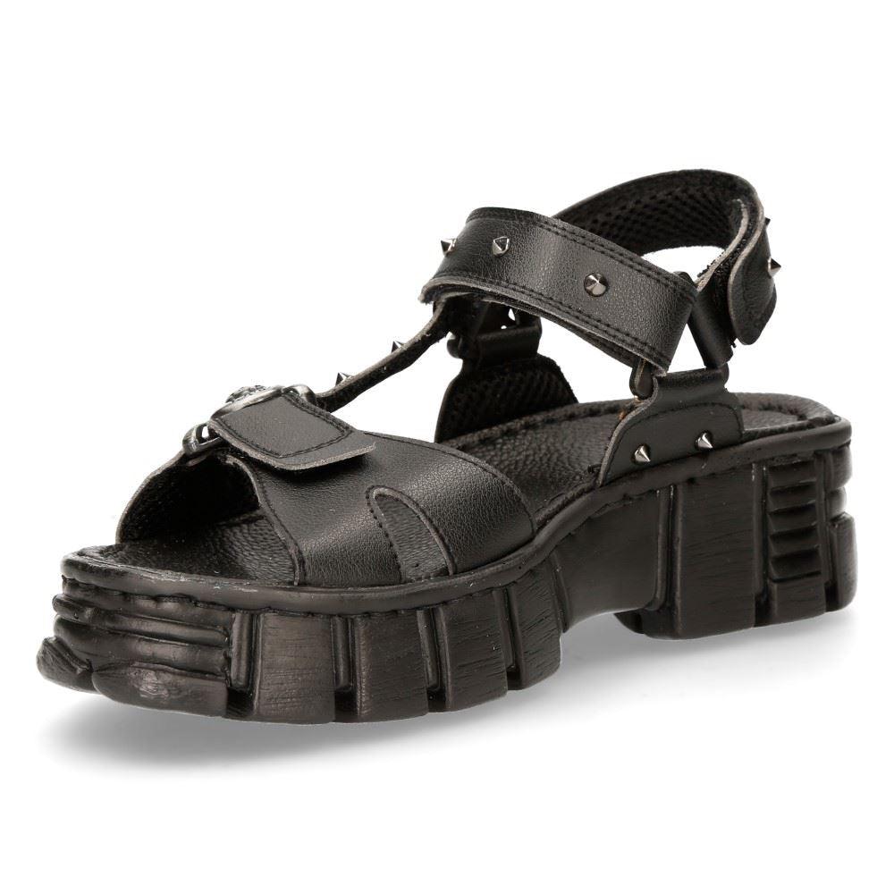 New Rock Boots BIOS120-V1 Unisex Metallic Black Vegan Leather Sandal Punk Rock - Knighthood Store